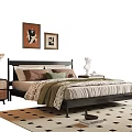 Bedroom Interior Design With Wooden Bed Pillows Area Rug Wall Paintings And Pendant Light