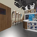 Restaurant Interior With Brick Wall Wooden Counter Stools And Nautical Decor