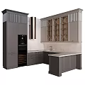 Modern Kitchen Interior With Gray Cabinets Glass Door Design Wine Rack And Island Countertop