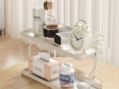 White Metal Two Tier Storage Rack With Various Daily Items 3d model