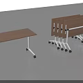 Modern Folding Conference Table With Wooden Top White Frame And Rolling Wheels