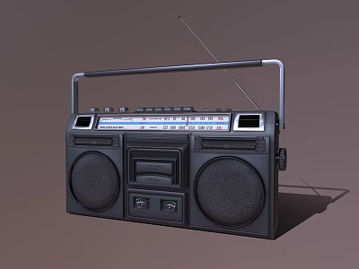 Vintage Boombox Radio With Large Speakers Antenna Cassette Deck And Handle Design 3d model