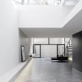 Elegant Modern Living Room Interior With Open Concept Large Windows Black Sofa And Gray Flooring