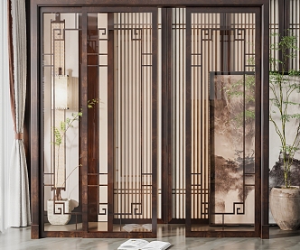 New Chinese style sliding door kitchen sliding door 3d model