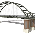 Modern Arch Bridge Design With Metal Frame Suspension Cables And Stone Piers