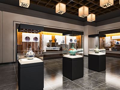 New Chinese Museum Ceramic Museum Exhibition Hall Exhibition Hall Antique Shop Display Cabinet Antique Collection Room Display Cabinet Cultural Relics Cabinet model