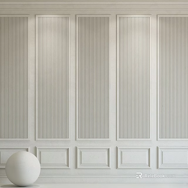 White Wall Paneling Design With Vertical Lines For Modern Interior 3d model 