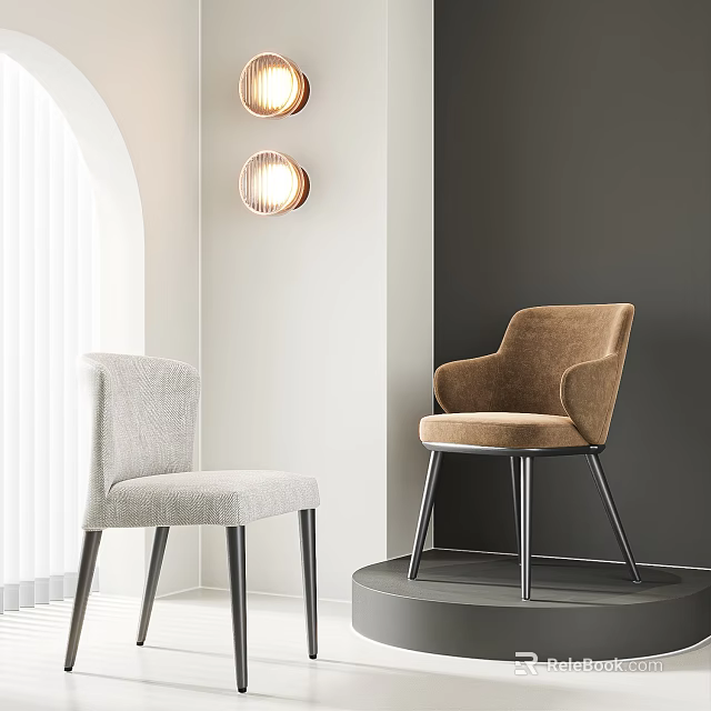 Elegant Modern Dining Chairs With Light Gray And Brown Velvet Upholstery And Metal Legs 3d model 