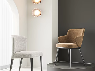 Elegant Modern Dining Chairs With Light Gray And Brown Velvet Upholstery And Metal Legs 3d model