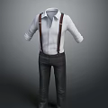Stylish White Shirt With Brown Suspenders And Striped Trousers Fashion Outfit