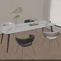 Modern Minimalist Dining Interior Table With White Marble Top Black White Chairs Metal Legs