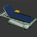 Medical Stretcher With Blue Mattress White Frame Yellow Block And Wheels For Hospital Use