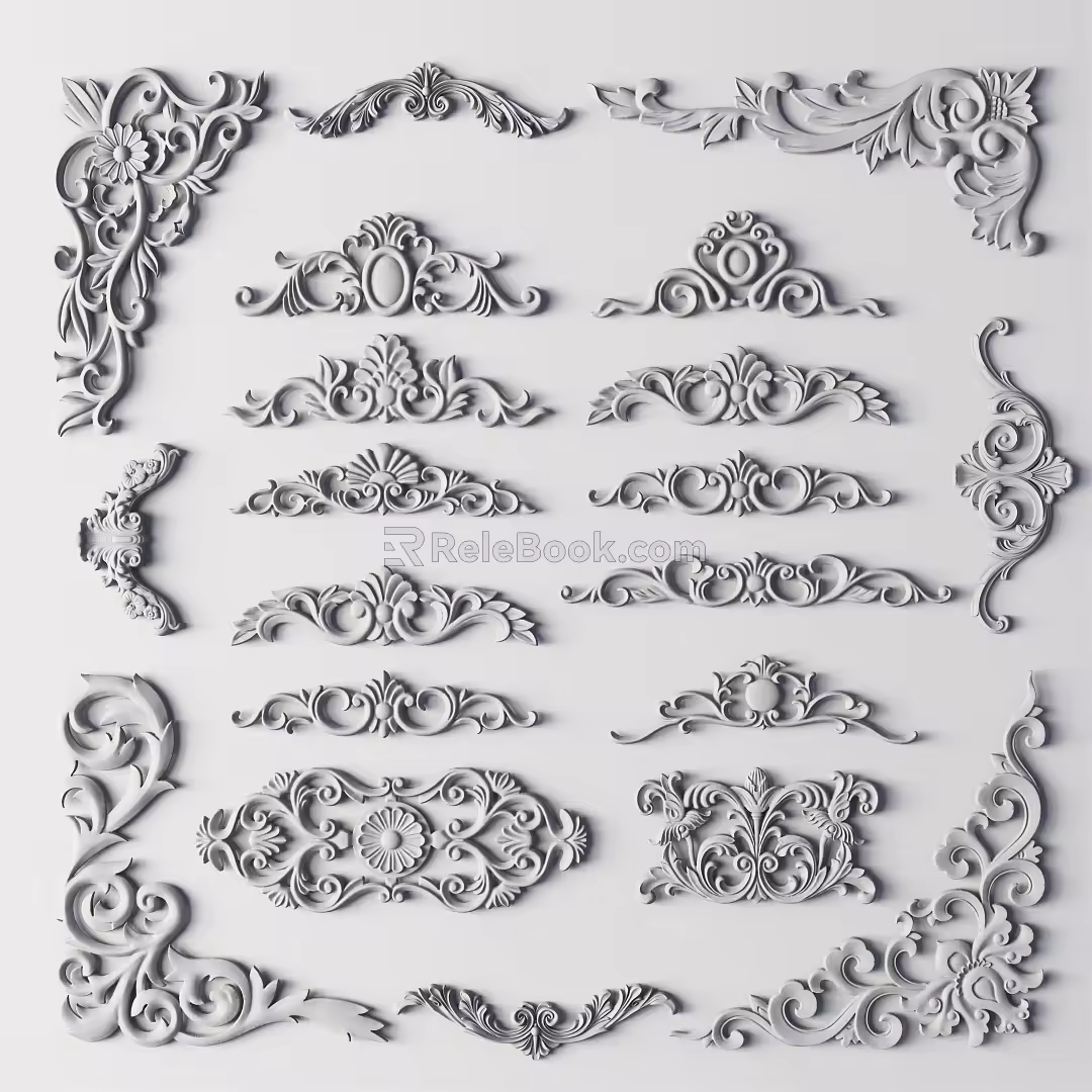 European-style carved corner line 3d model