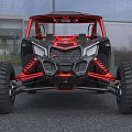 Polaris Off Road Vehicle With Red Black Exterior And All Terrain Tires