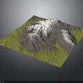 3D Mountain Terrain Model With Green Base White Peaks And Gray Slopes