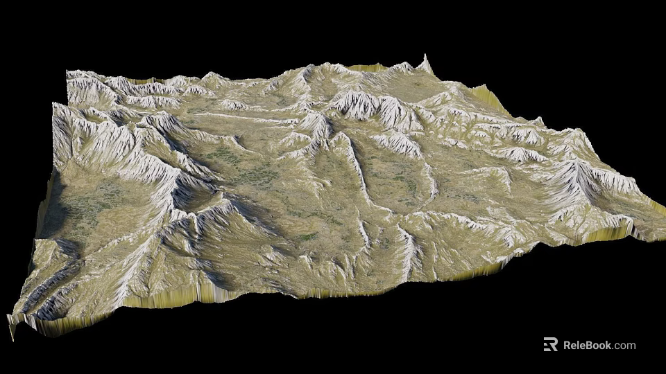 Natural Garden Landscape With Mountain Terrain Undulating Slopes And Green Vegetation 3d model 