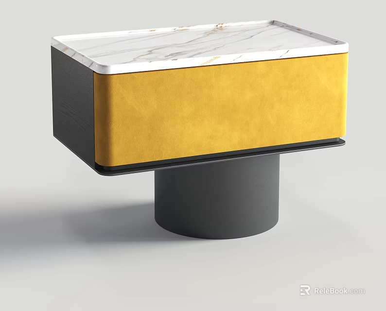Stylish Modern Bedside Table With Marble Top Golden Section And Black Cylindrical Base 3d model