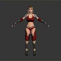 Woman In Red Outfit With Metallic Shoulder Armor And Blonde Hair Standing Pose