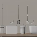 Bathroom Cleaning Tools and Fixtures with Mop Toilet Brush Toilet and Faucet