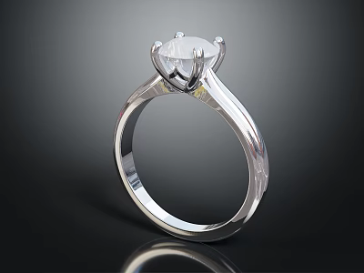 Elegant Silver Diamond Ring With Simple Band And Shiny Stone For Daily Wear 3d model