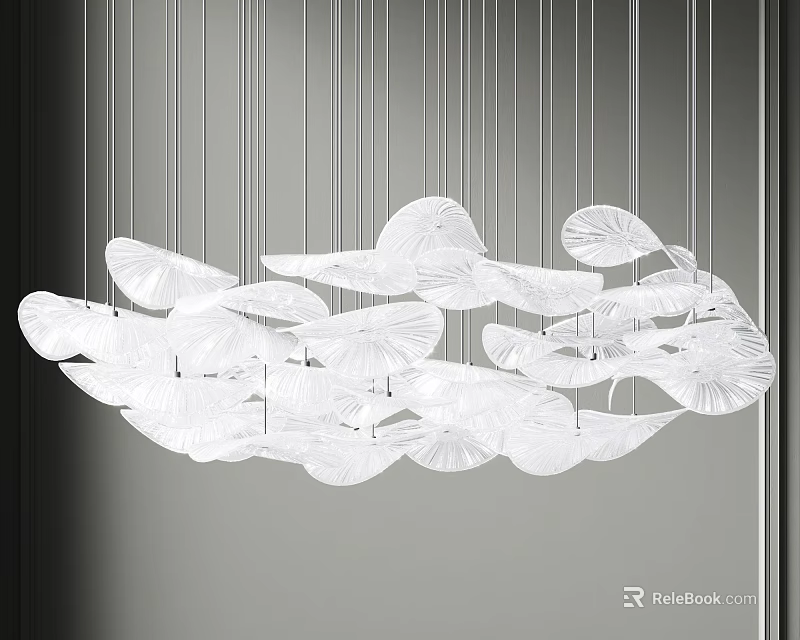Modern White Leaf Shaped Chandelier With Hanging Petal Design For Interior 3d model 
