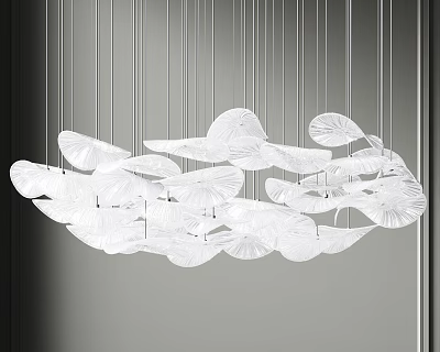 Modern White Leaf Shaped Chandelier With Hanging Petal Design For Interior 3d model