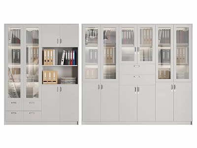 Modern Office Bookcase with Glass Doors Drawers File Folders and Books Storage 3d model