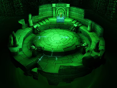 Cartoon Scene Of Round Stone Structure With Green Glow Stone Pillars And Steps 3d model