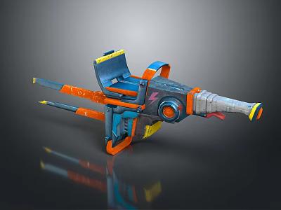 Futuristic Sci-Fi Weapon With Vibrant Blue Orange Gray Hues And Mechanical Barrel Design 3d model