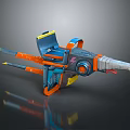 Futuristic Sci-Fi Weapon With Vibrant Blue Orange Gray Hues And Mechanical Barrel Design