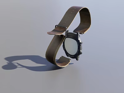 Classic Leather Strap Watch With Black Dial And Metal Case Design 3d model