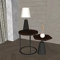 Stylish Interior With Two Modern Side Tables Wooden Tops Metal Frames Lamp And Green Plant