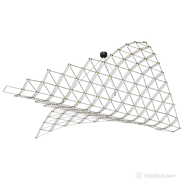 Modern Geometric Chandelier with Triangular Grid Metal Frame and Irregular Hanging Decorative Structure 3d model