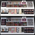 Neatly Organized Cosmetic Display Shelves With Colorful Eyeshadow Palettes Lipsticks And Foundation Bottles