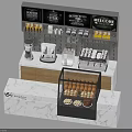 Coffee Shop Counter Setup With Coffee Machine Drinks And Dessert Display Case 3d model