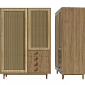 Wooden Storage Cabinet with Rattan Panel Doors and Drawers Natural Modern Design for Home Organization
