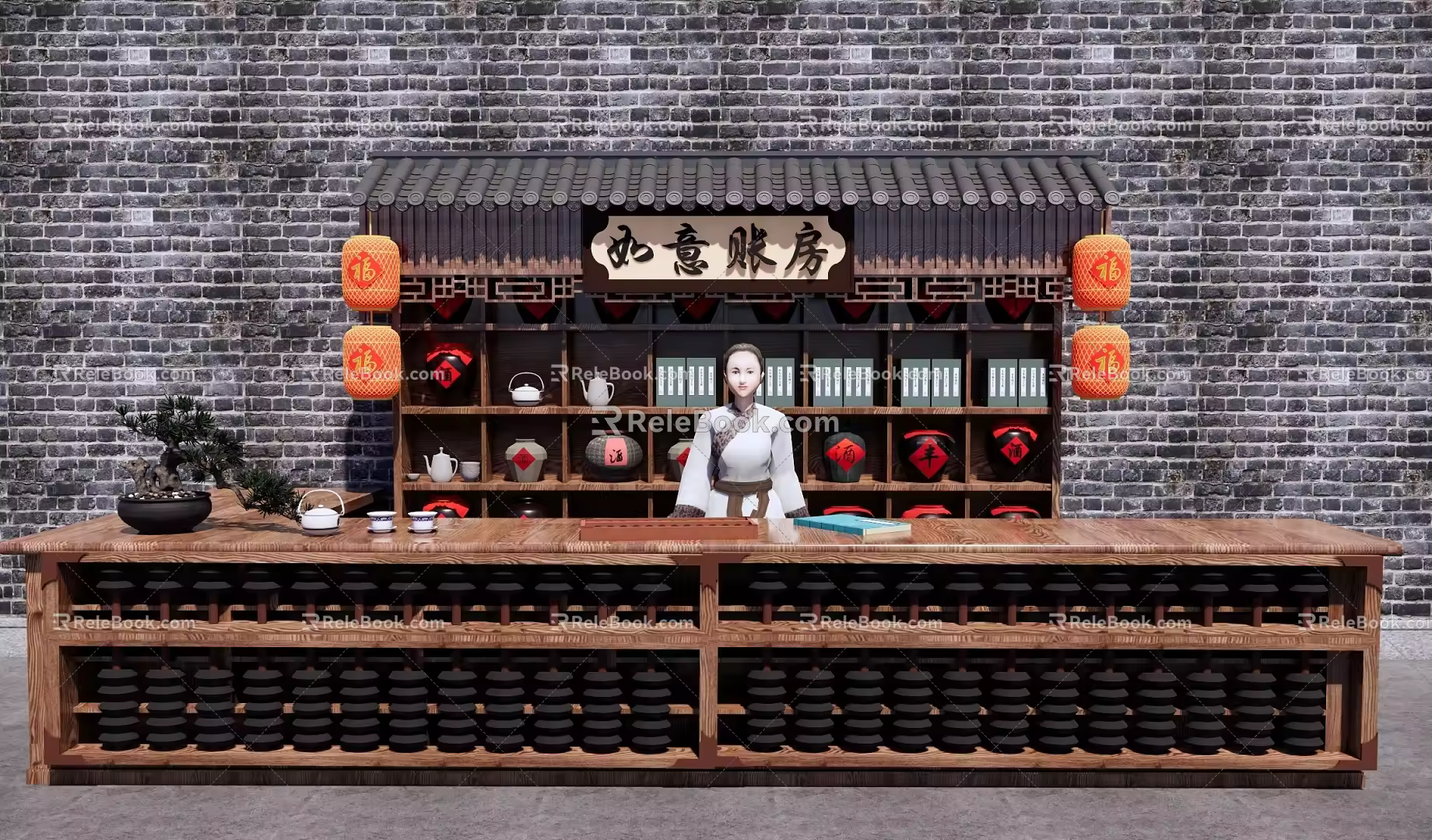 Cashier Display Chinese Account Room Chinese Counter Front Desk Display Abacus Bar Chinese Wine Cabinet 3d model