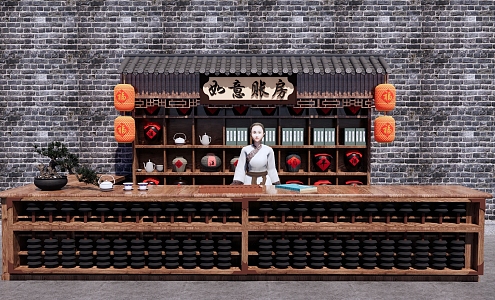 Cashier Display Chinese Account Room Chinese Counter Front Desk Display Abacus Bar Chinese Wine Cabinet 3d model