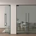 Modern Glass Double Doors With Black Frame And Dining Area View 3d model