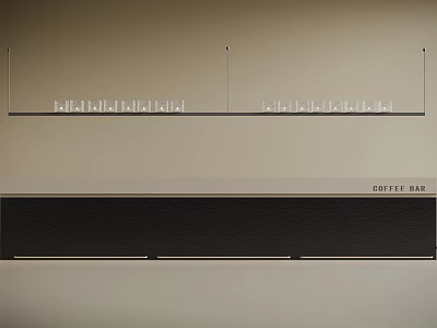 Modern Coffee Bar Interior with Hanging Pendant Lights and Sleek Dark Countertop 3d model