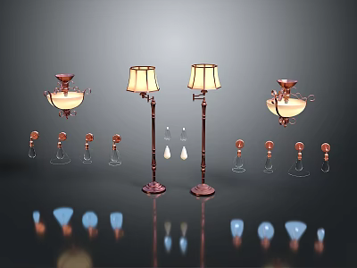 Modern And Classic Floor Lamps With Various Lamp Shades And Metal Bases 3d model