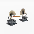 Vintage Gramophones with Classic Horn Design and Sturdy Black Bases for Decorative