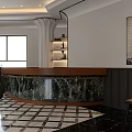 Elegant Restaurant Lobby With Marble Reception Desk Black And White Checkered Floor And White Columns