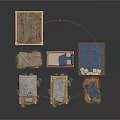 Various Furniture Pieces With Wooden Frames And Blue Gray Fabric Mattresses