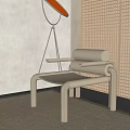 Modern Beige Leather Leisure Chair With Floor Lamp Rattan Rug And Perforated Wall