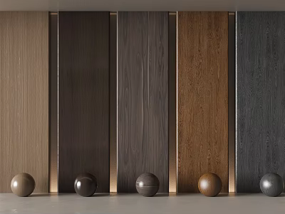 Different Colored Wall Paneling in Modern Interior with Metal Spheres at Bottom 3d model