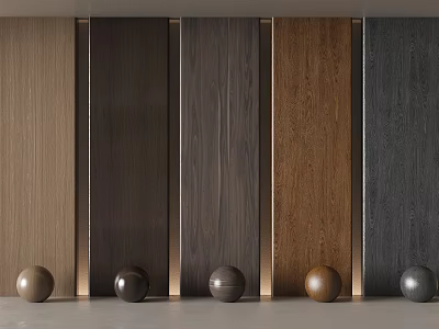 Different Colored Wall Paneling in Modern Interior with Metal Spheres at Bottom 3d model