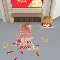 Golden Tree Themed Photo Check-in Spot With White Base Red Carpet And Ornaments