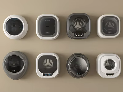 Various Modern Compact Washing Machines With Stylish Designs And Control Panels 3d model