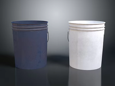 Two Dark Blue And White Metal Buckets With Handles And Smooth Surface 3d model